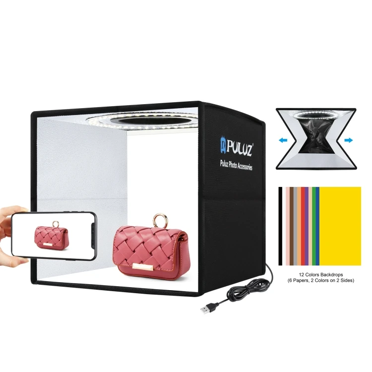

Drop Shipping PULUZ 25cm Mini Photo Studio Light Box Photo Shooting Tent with 12 Colors Backdrops