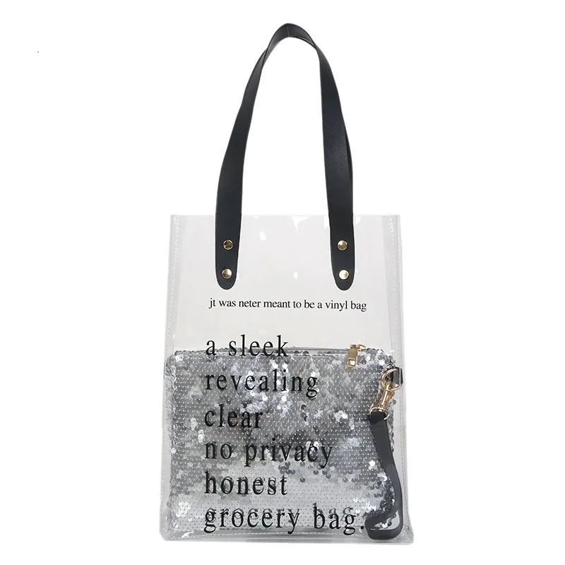 

Fashionable Hot Multifunctional Custom Girl Sequins PVC Shopping Bag Vacation Beach Bag Lady Single Shoulder Bag