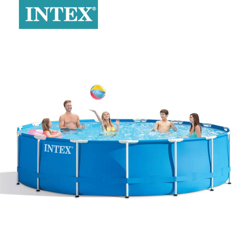 

Original Intex 28212 12FT X 30IN METAL FRAME POOL SET Outdoor Swimming Pool Above Ground Pool & Accessories Included, Blue