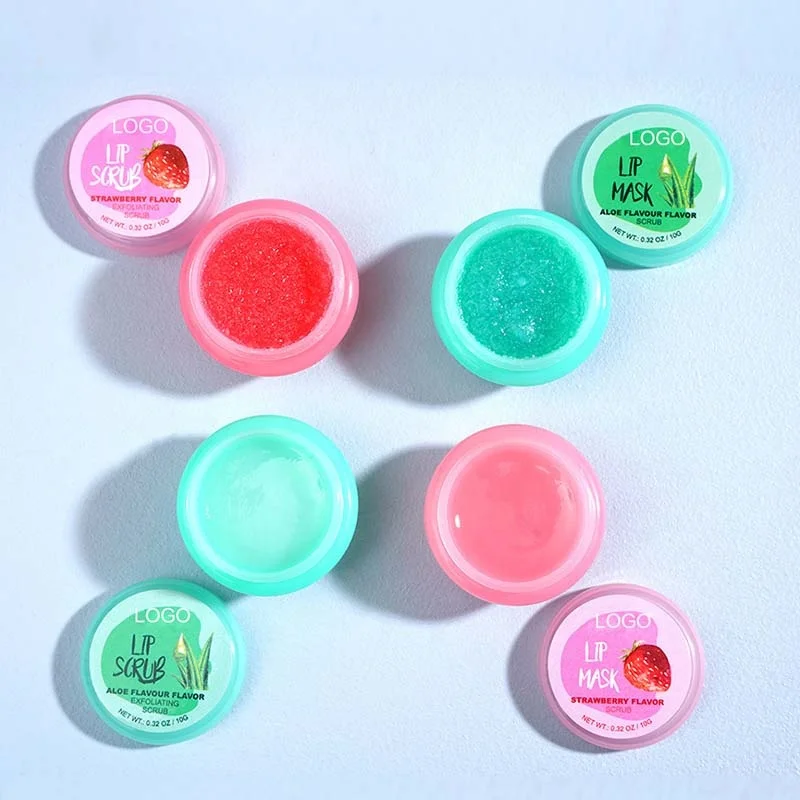 

Organic Pink Lip Scrub Exfoliating Strawberry Aloe Vera Extract Brighten Lip Color Lip Mask And Scrub, Pink, green