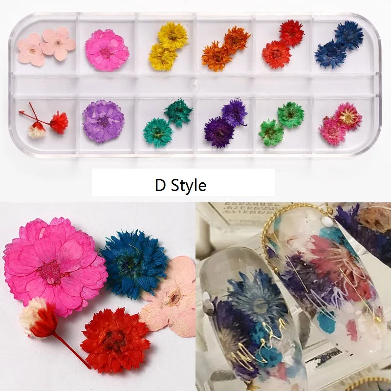 

NA054 12 Colors dried flowers for nails decoration 3d dry flower nail art design charm sticker supplies free shipment