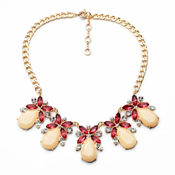 

xl01067 Wholesale Dubai Gold Jewellery Designs Stone Flower Womens Fashion Jewelry Gold Plated Thick Chain Gem Necklace