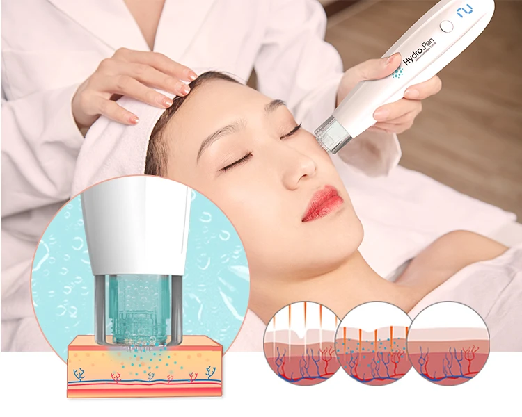 

Hydrapen H2 applies the serum while using the microneedles skin care pen wireless skin care device
