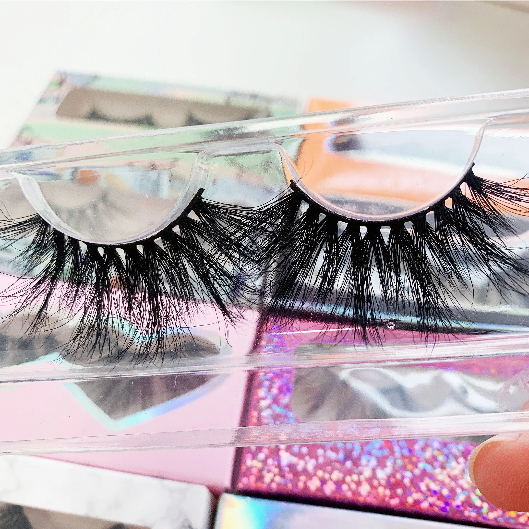 

Private Label Vendor Custom False Eye Lash Strip Packaging Box 3D 25mm Mink Fake Eyelashes, Black color