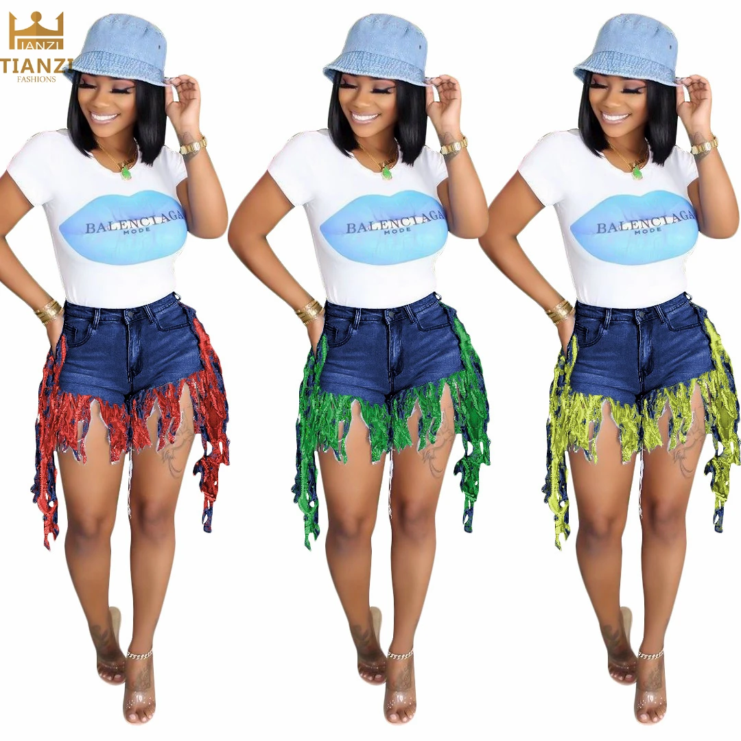 

S61027 - women new stylish short jeans with tassel