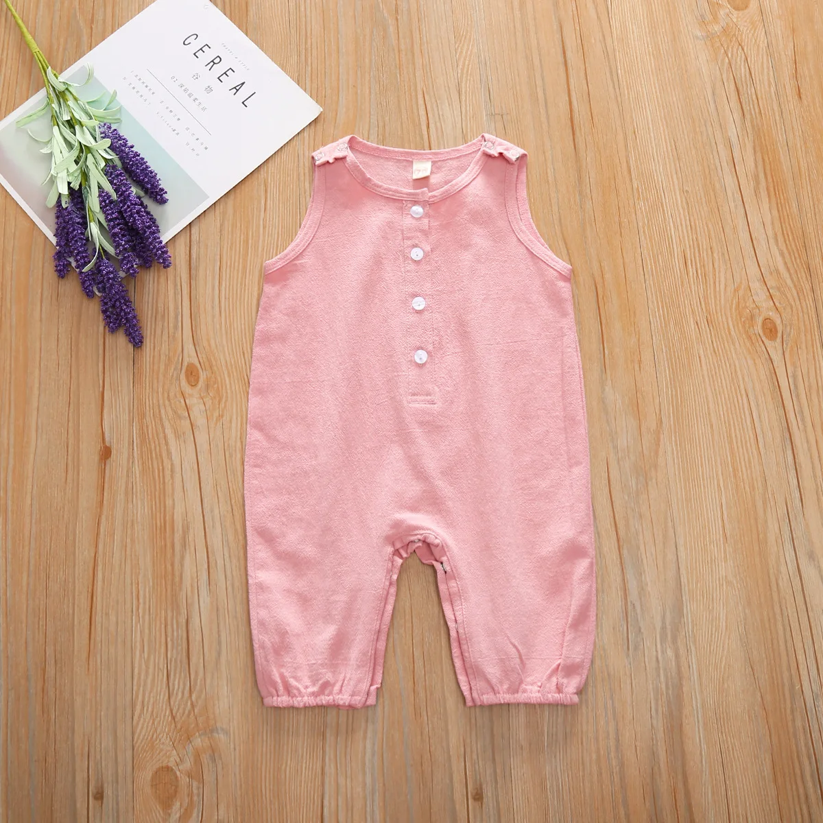 

Newborn Baby Cotton Pure Color Single Breasted Sleeveless Romper