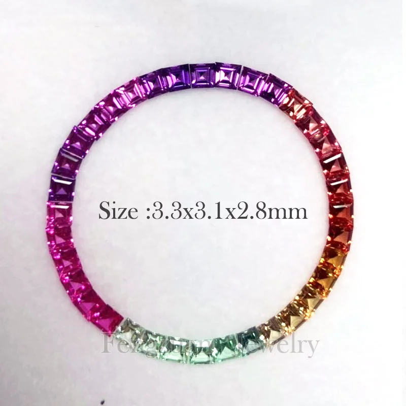 

Rainbow Stone Bezel Inserts 40mm princess cut Synthetic Sapphire Corundum Spinel Gemstones for Luxury Watch bezel, Lavander champagne white cz gemstone