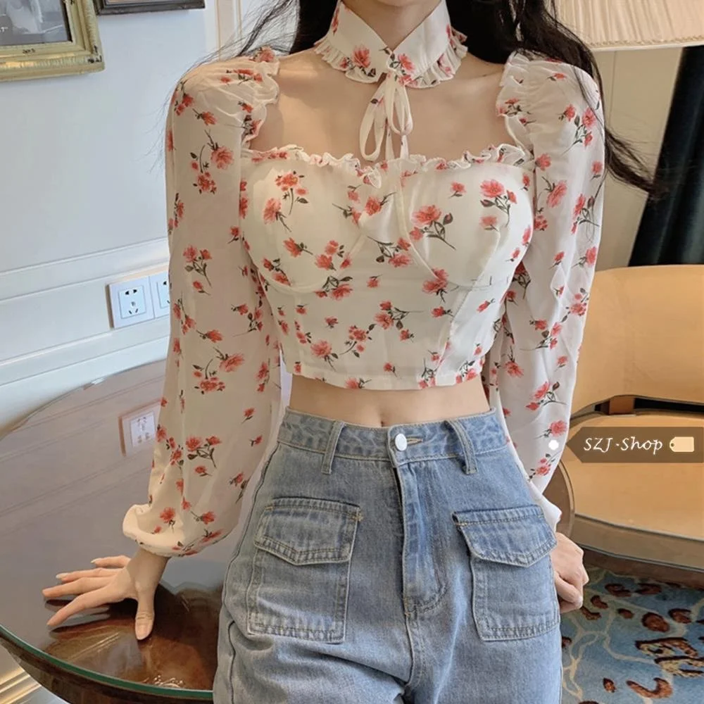 

2020 Women Lady Korean Tops Casual Square Collar Chiffon Blouses, Picture showed