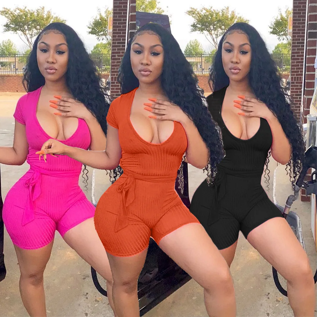 

YD Amazon Summer v neck sleeveless skinny short rompers sport for jumpsuit women 2021