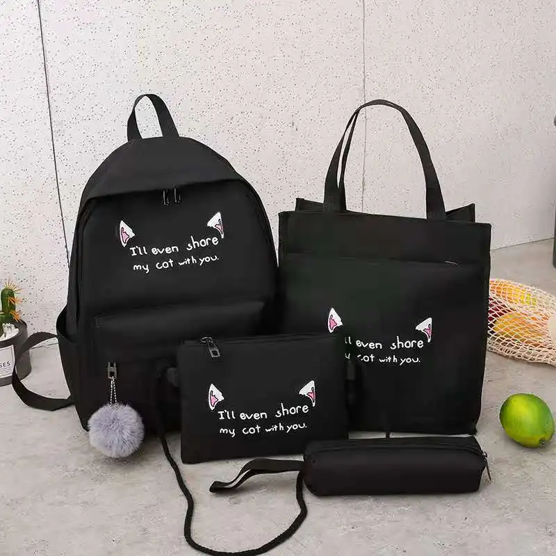

Korean style high school backpack set 4 pcs bag for girls outdoor canvas backpack set