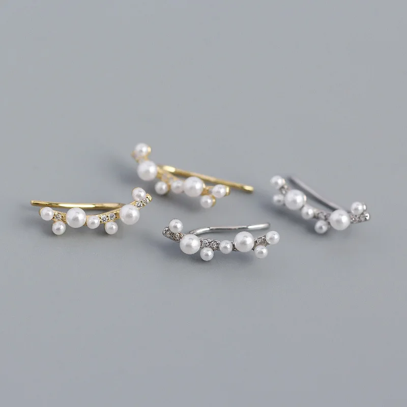 

Hot Sale S925 Sterling Silver Multiple Pearl Earrings Micro Paved CZ Crystal Mini Pearl Cuff Earrings