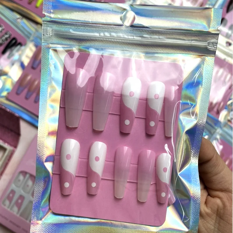 

24pcs Super Long False Nails Ballet Solid Color Frosted Glossy Patch Waterproof Removable Nail Press on Nails Design, Picture