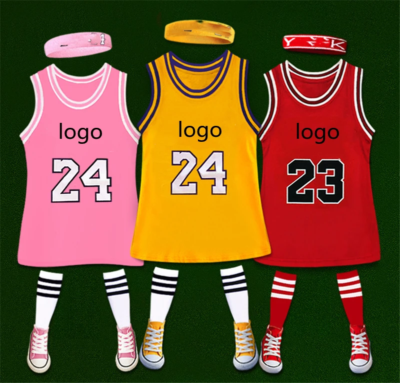 

Wholesale High Quality Children Basketball Jersey Dress Baby Girls Summer Dresses For Little Kids And Adults, As picture