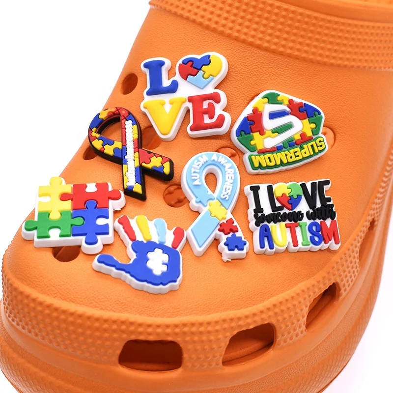 

PVC rubber shoes charm wholesale Autism Awareness clock accessories croc charms, As pics