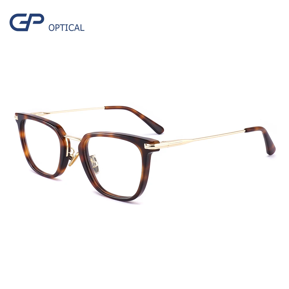 

China wholesale optical eyeglasses frame stock low MOQ acetate eyewear glasses fashion brand design metal with acetate frames, 4 colors