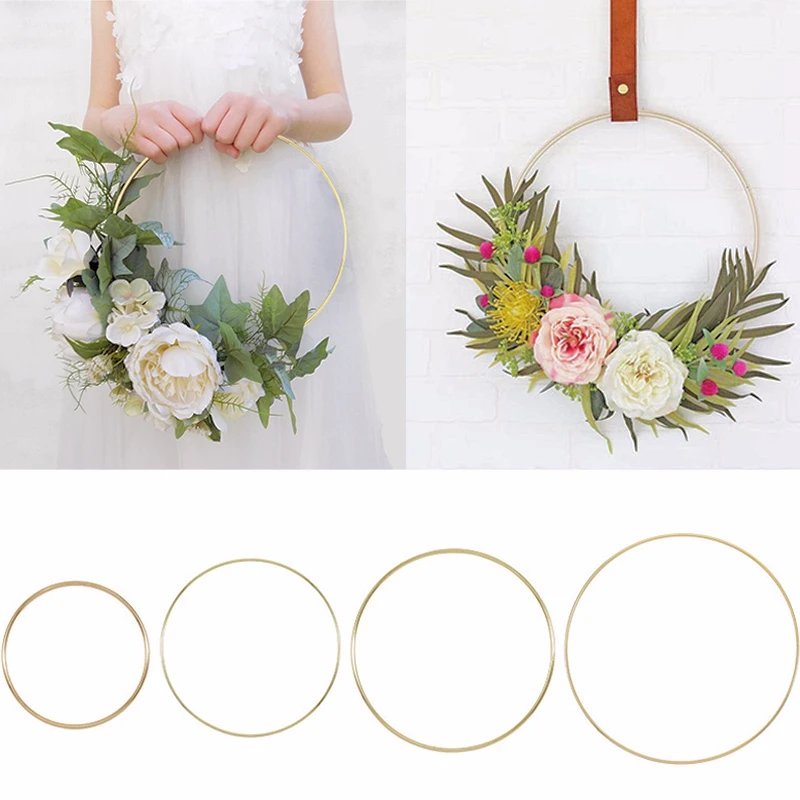 

10-40cm Gold Metal Ring Flower Wreath Garland Weeding Decoration for Weddings Bridal Shower Home Party Decoration Catcher Hoops