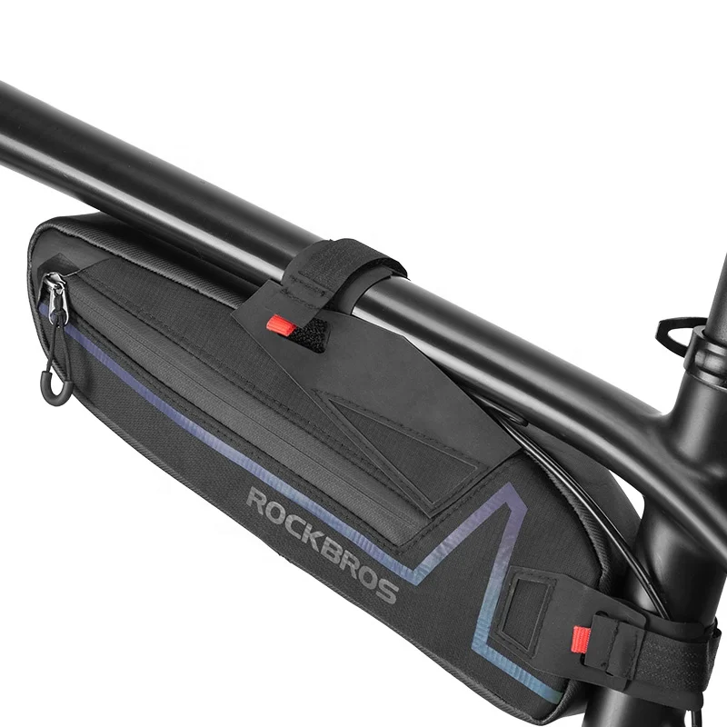 

CBR ODM B56 Bicycle Top Tube Bag Cycling Waterproof Big Capacity Front Frame Parcel Road Bike Colorful Reflective Strip Pocket, Black