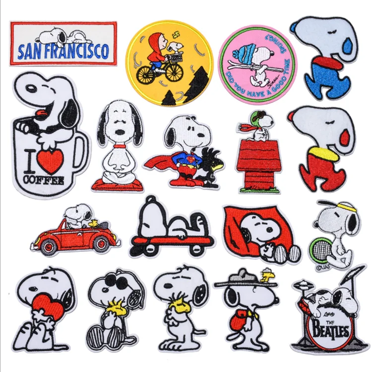 

Cartoon Snoopy Dog Garment Accessories Embroidery Felt Woven Patches For Hat, Mix