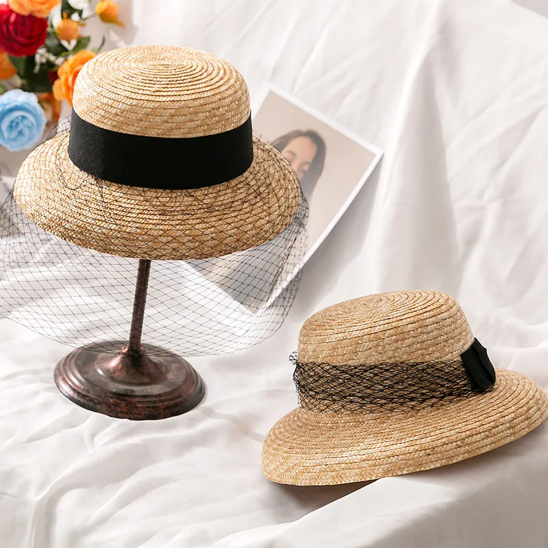 

Sombreros Paja Party fashion Chapeau UV Protection Children Sun Beach Customized Lace Streamer Versatile Straw Hats For Women