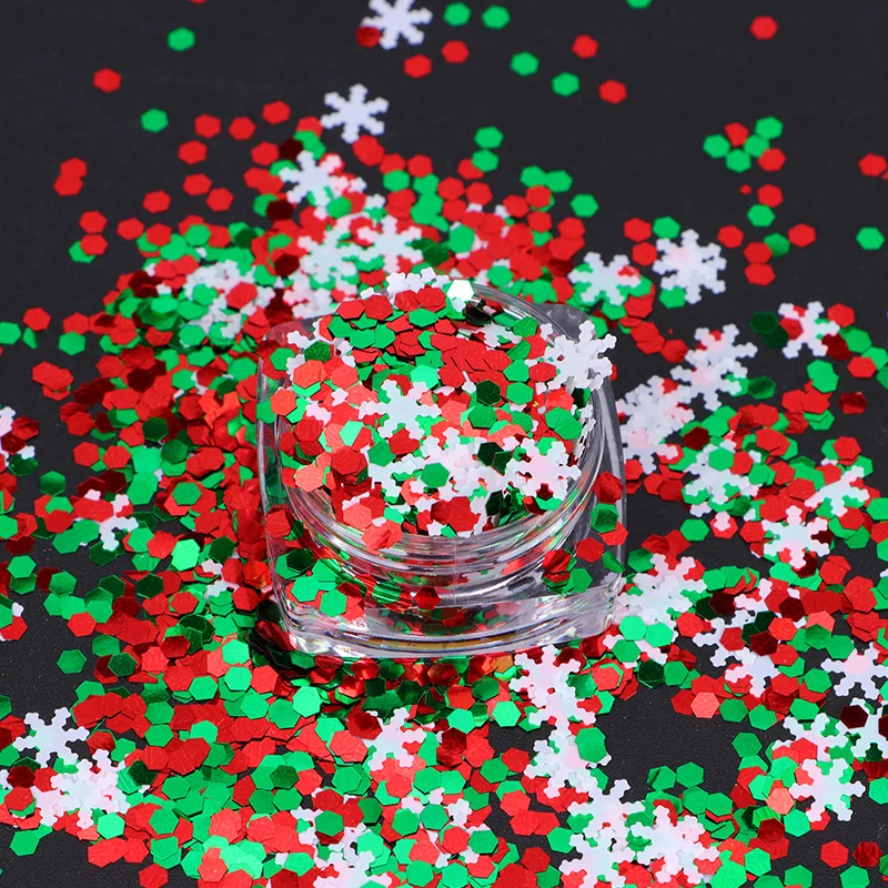 

Bulk New Polyester White Snowflake Shape Xmas Glitter Chunky Mixed Christmas Nail Glitter