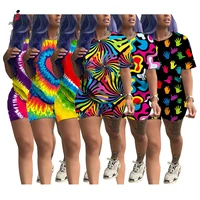 

Wholesale hot sale women clothing tie dye casual t shirt two piece shorts set