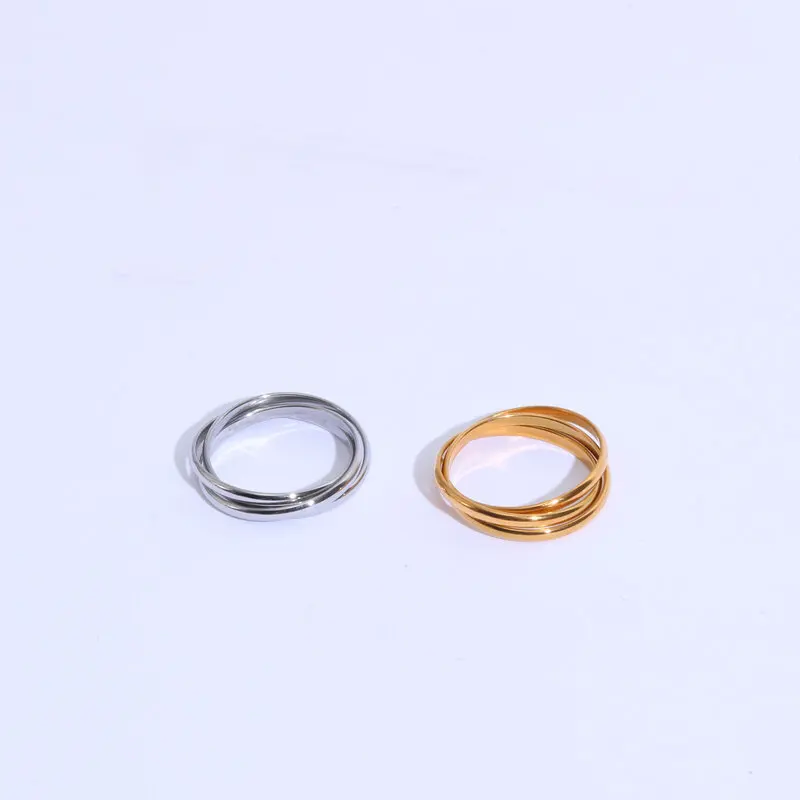 Joolim Jewelry 18K Gold Plated Seamless Three Circle Interlocking Three-color Stainless Steel Ring for Women Tarnish Free