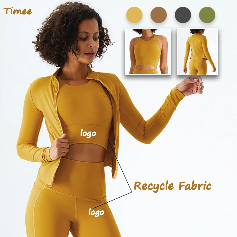 

sports bra recycled polyester fabric yoga wear jackets leggings eco-friendly fabric gym fitness sets women