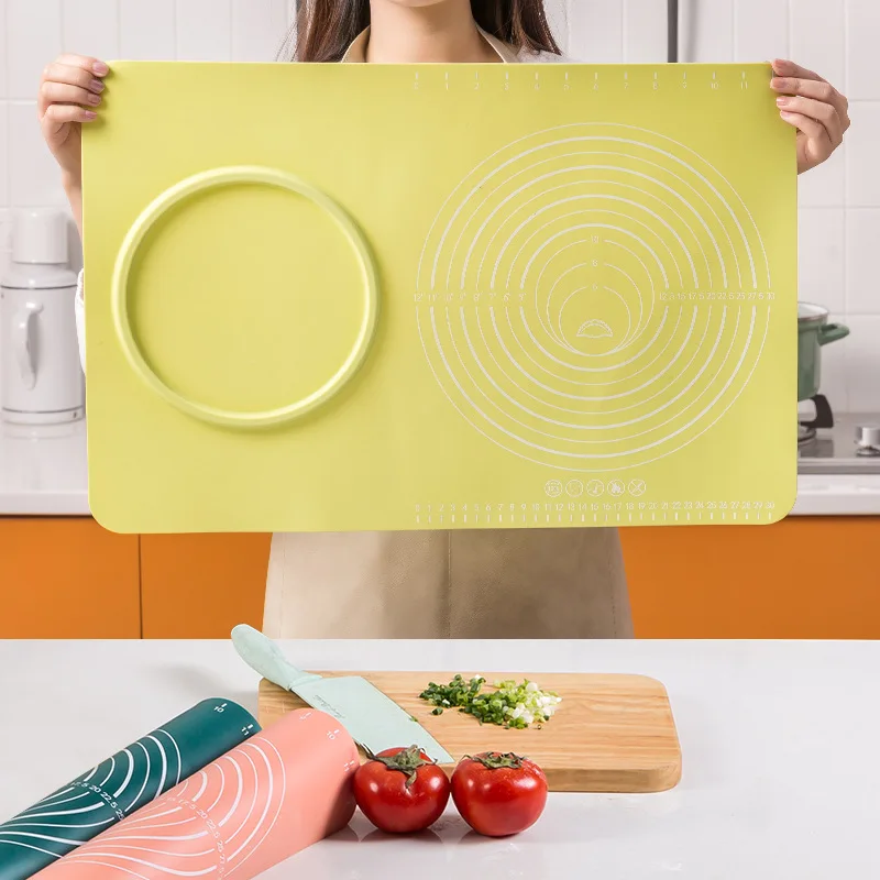 

NEWEST Creative Non-Stick Silicone Baking Pastry Mat with Measurements Silicone Dough Rolling Mat With Container, Orange, lemon yellow, cyan, light blue, pink and many other colors