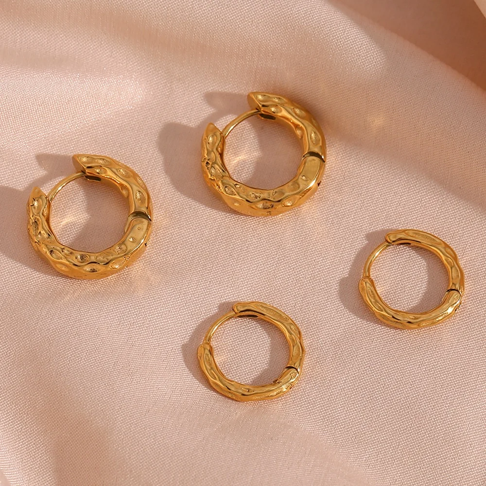 

Irregular Hammered Huggie Hoop Earrings PVD Gold Plated Fashion Jewelry 2023 Stainless Steel Earrings