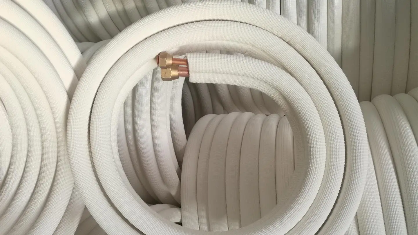 Double Air conditioner Copper Pipes With White PE Insulated Copper Tube details