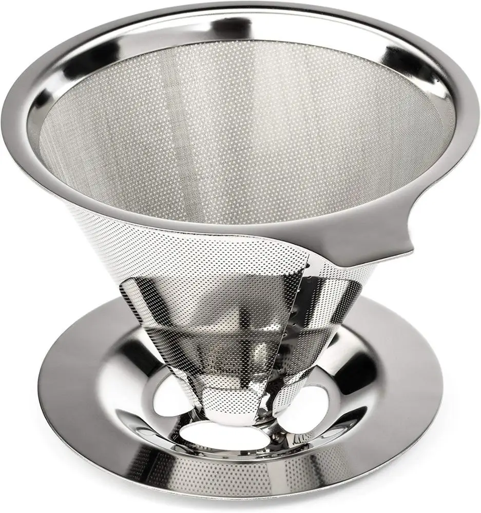 

Paperless Pour Over Coffee Maker, 304 Stainless Steel Reusable Drip Cone Coffee Filter Hand made coffee filter, Silver
