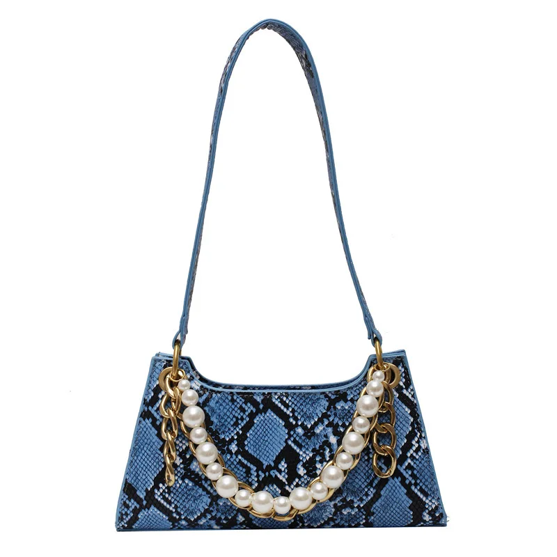 

2021 women new trendy fashion luxury designer pearl handbag shoulder bag underarm snakeskin purse bag