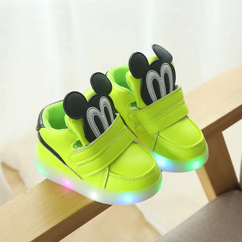

New Arrival Baby LED Shoes Mickey Mouse Sports Shoes Casual Sneakers for Winter, White black green pink