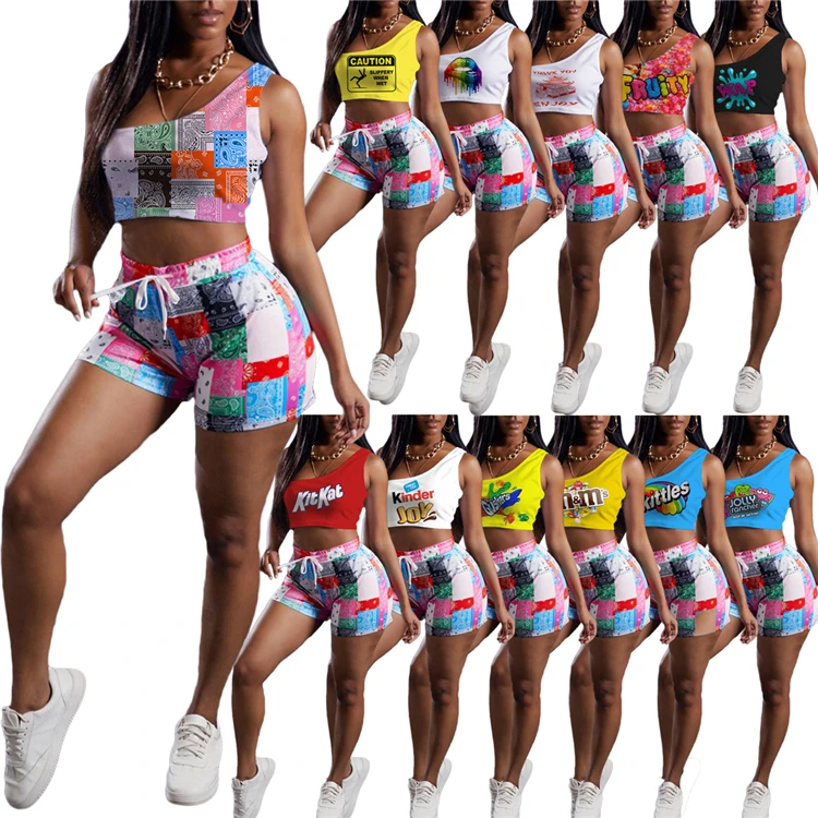 

MD-20042901 Wholesale Ladies Tops Printed Sleeveless Cropped Vest Summer Streetwear Women T-shirt