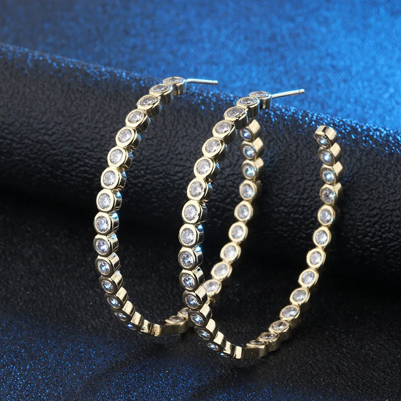 

European and american fashion temperament circle exaggerated women cubic zirconia earrings hoop earrings, Picture color