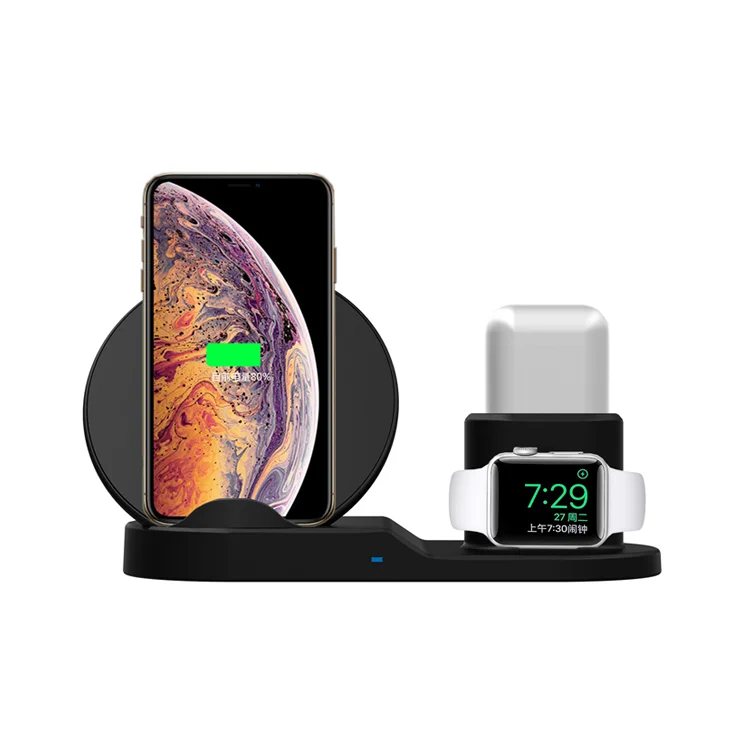 

2020 New Arrival 3 in 1 Q1 fast Wireless Charger Stand for iphone Charger Dock Station Charger for Apple Watch Series, Black