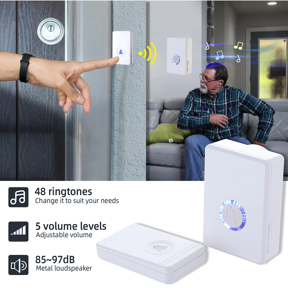 Home Deaf Light Manual Wireless Doorbell 1 Transmitter And 1 Receiver