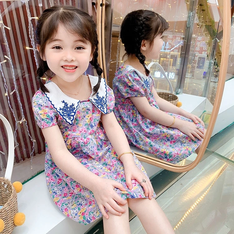 

Girls Korean floral doll collar skirt 2021 spring new baby foreign style cross backless dress princess dress, Purple