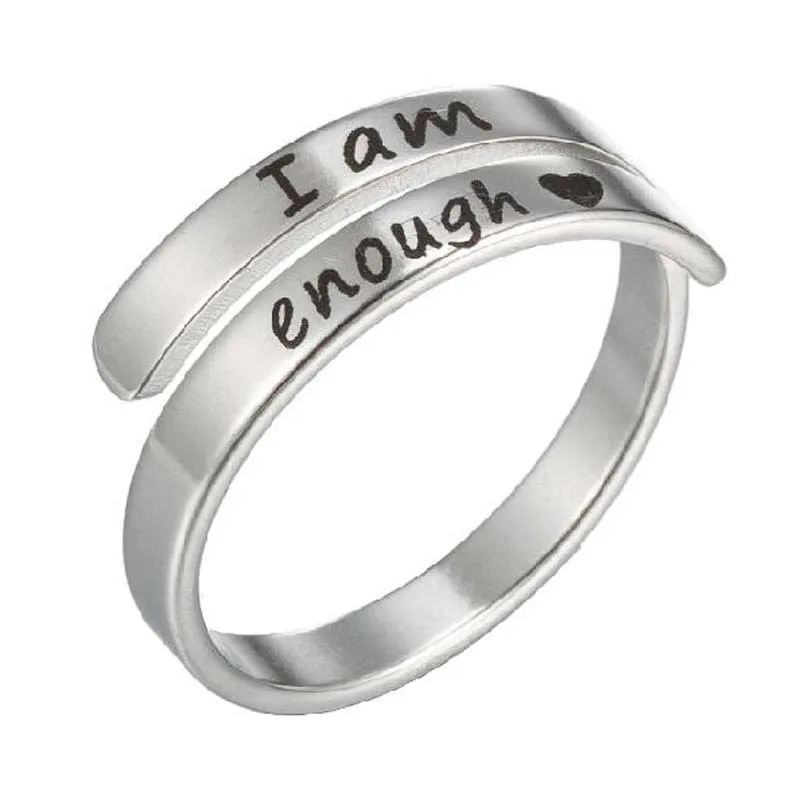 

Lettering I am enough layer ring 316L Stainless Steel Open rings Customized Name Ring for Man Women