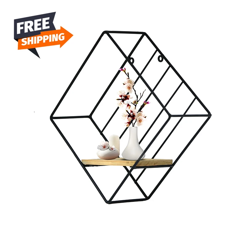 

Free Shipping Rustic Decorative Display Living Room Diamond Wall Shelf Gold