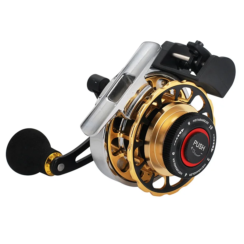 

Automatic Wire-arrang One-key reset Right/Left Handed 8+1 BB 13LB Inline Ice Fishing Reel with Unloading Force, Golden