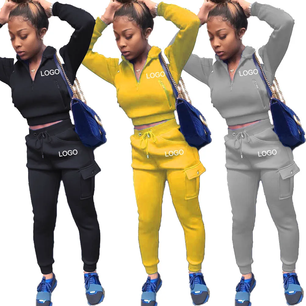 

New arrival 2021 Fall Two Piece hoodie Set Women Clothes 2 Piece tracksuit Set for Women Solid crop Top Two Piece Pants Set