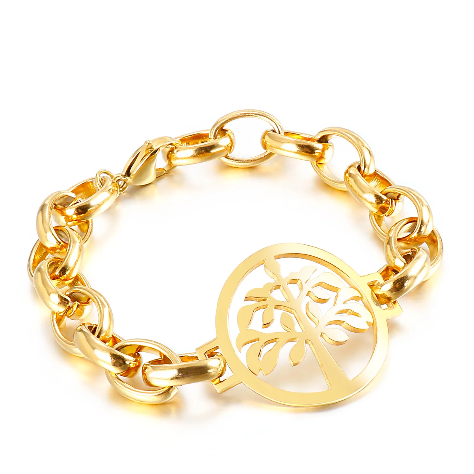 

Kalen Creativity Design Tree Stainless Steel Link Chain Jewelry Bracelet Women Bracelet, Gold/steel