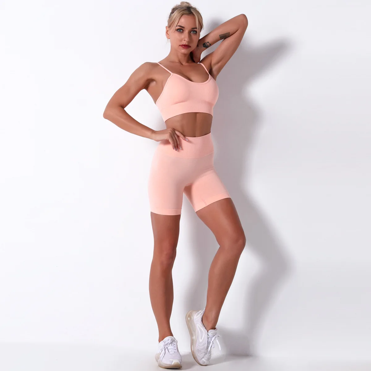 

Custom Women Sports Gym Wear 4 Piece Yoga Set Women Gym Crop Top High Waist Leggings Workout Fitness Seamless Yoga Wear, 8 colors