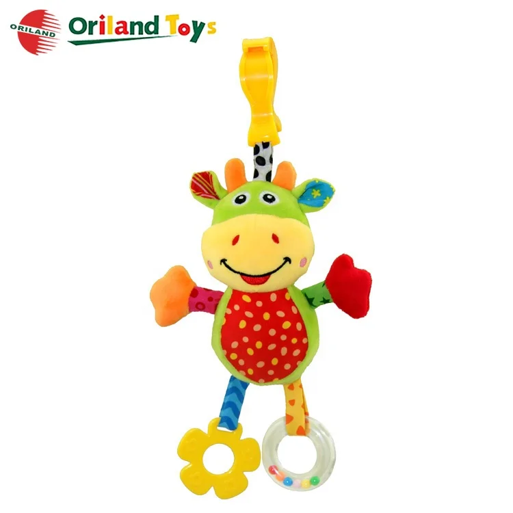 soft stuffed animal design plush baby rattle toys with infant teether