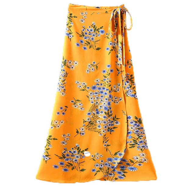 

Cheap Wholesale Summer Chiffon Casual Korean Skirt Ladies Beach Boho Lace-up Midi Faldas Printed One-piece Wrap Skirts Womens, Black, red, white, pink, blue, yellow