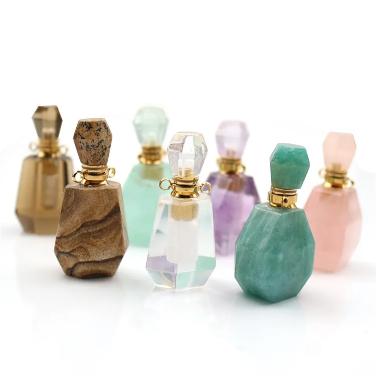 

Natural Crystal Stone Water Bottle Perfume Aroma Bottle Essential Oil Perfume Pendant Necklaces, Colorful