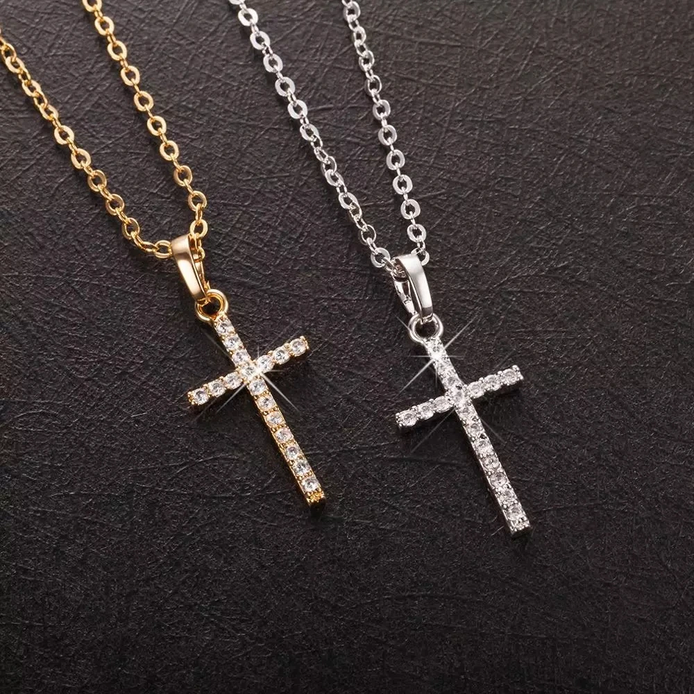 

Fashion Female Cross Pendants Gold Black Color Crystal Jesus Cross Pendant Necklace Jewelry For Men/Women Wholesale, White