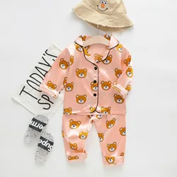 Satin Baby Girls Boys Kids Sleepwear Pajamas Set PJS Long Sleeve Button-Down Silk Sleepwear Teddy Loungewear M2194
