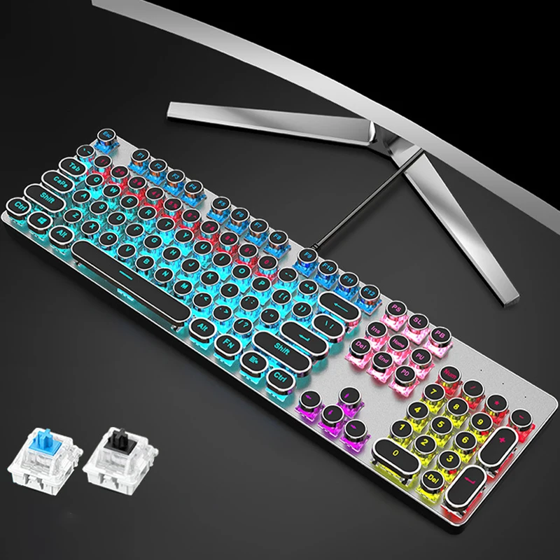 

New Arrival Colorful Rainbow Backlit LED Mechanical Switch USB Wired Gaming Computer Keyboard for PC Competitive Gamer, Black/white